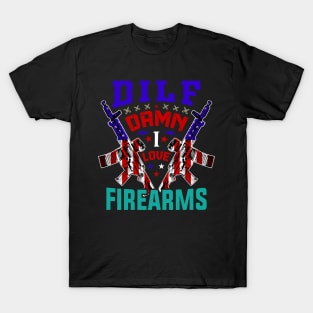 Damn I Love Firearms Gun American Flag DILF T-Shirt